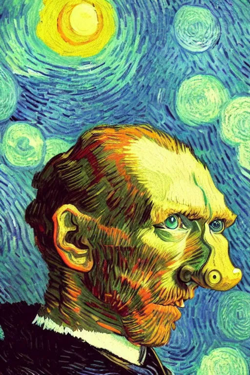 Image similar to vincent van gogh Wearing hippo costume, zx spectrum color palette, anatomy, only two hands, highly detailed, digital painting, artstation, concept art, smooth, sharp focus, illustration, Unreal Engine 5, 8K, art by art by artgerm and greg rutkowski and edgar maxence