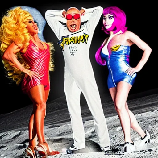Image similar to rupaul wrestling on the moon