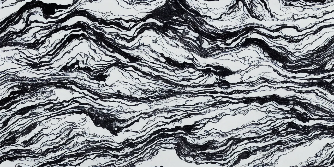 Prompt: laurentian appalachian mountains during winter, semiabstract black ink landscape artwork