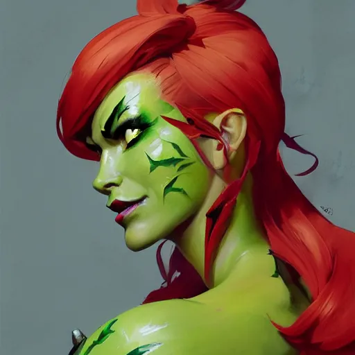 Image similar to greg manchess portrait painting of armored poison ivy as overwatch character, medium shot, asymmetrical, profile picture, organic painting, sunny day, matte painting, bold shapes, hard edges, street art, trending on artstation, by huang guangjian and gil elvgren and sachin teng