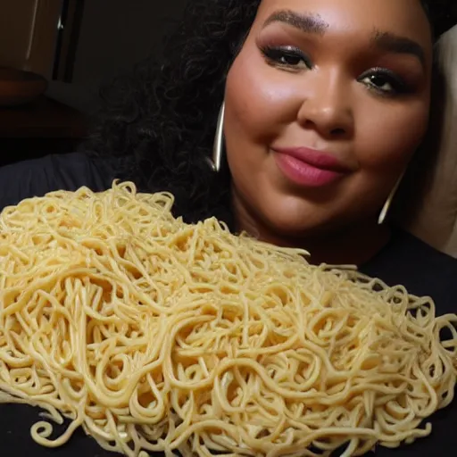 Prompt: lizzo's face made out of noodles