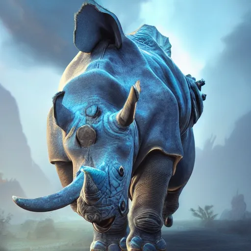 Prompt: A blue Rhinoceros wearing paladin armor, front facing bust shot, intricate artwork by Tooth Wu and justin gerard and riot studios, cinematic, hyper realism, high detail, octane render, unreal engine, 8k, Vibrant colors, Smooth gradients, High contrast,