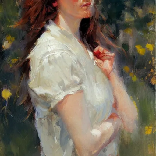 Prompt: Female portrait in morning sun, Danile Gerhartz, oil painting