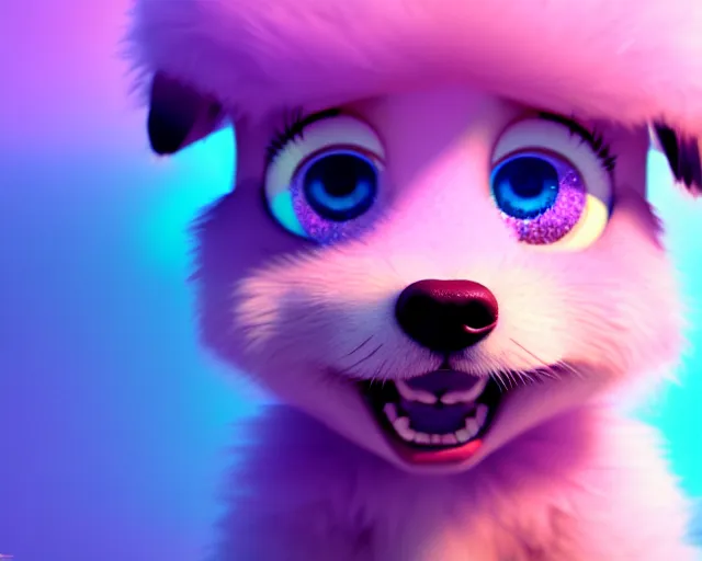 Prompt: a cute cute baby dog puppy, big eyes, soft fur texture, pastel colours, colorful, glitter crystals, cute, adorable, pixar animation style, detailed, soft light, octane render, cute, 4 k,