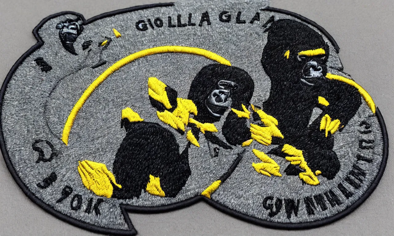 Prompt: a gorilla breaking lighting bolts. round, circular embroidered us radar corps patch 8 k /