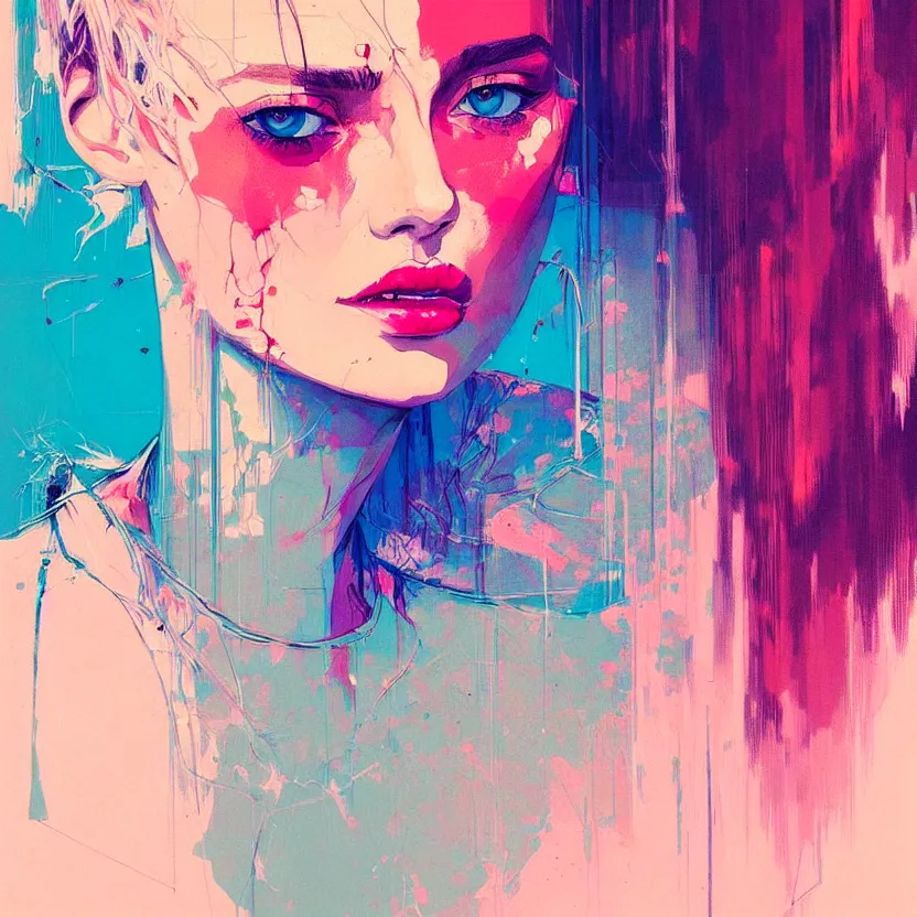 Image similar to close up portrait painting of a female in nineties street styling, concept art, intricate details, aesthetically pleasing pastel colors, art by conrad roset, impressionism, portrait