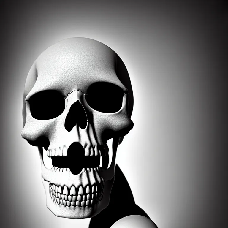 Image similar to black and white light 3D geometry, skull, matte bright highly detailed, poetic, 3D render, digital art, octane render, 8K artistic photography, photo-realistic, by Dora Maar