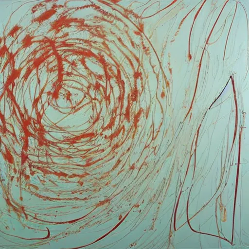 Image similar to large scale painting by cy twombly, high resolution art scan, swirling loops