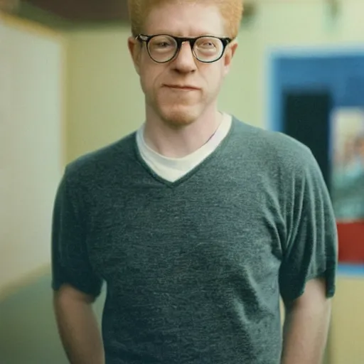 Image similar to color 35mm film still of Anthony Rapp, figure portrait