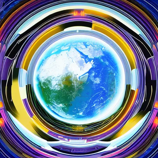 Image similar to planet earth through a window in space, digital art