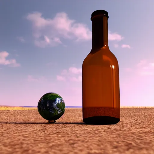 Prompt: mini Earth contained within glass bottle, unreal engine 4, 4k