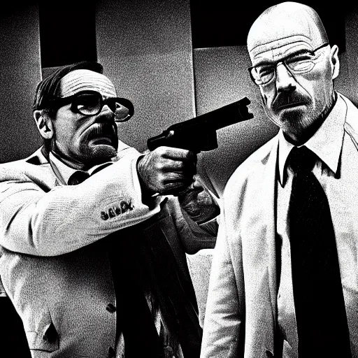 Prompt: saul goodman killing walter white with a gun