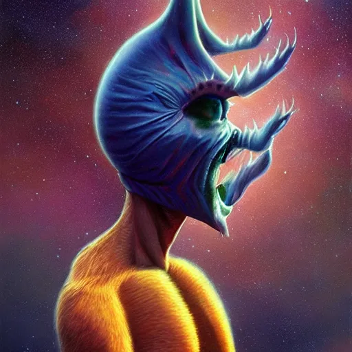 Image similar to UHD tonalism cosmic painting of Beavis as Cornholio, by Antonio Caparo and Ferdinand Knab and Greg Rutkowski, UHD, photorealistic, trending on artstation, trending on deviantart