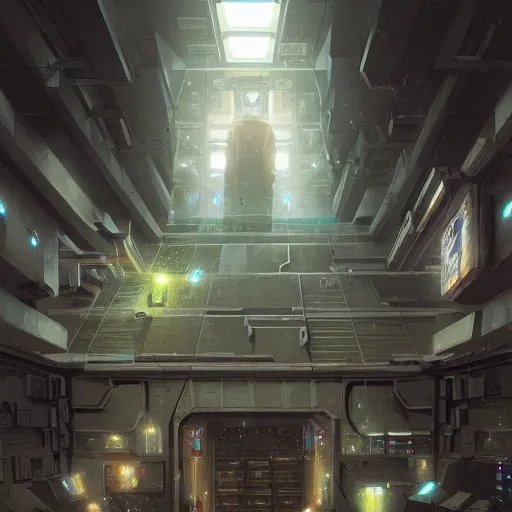 Prompt: imposing cyberbunk bank vault, detailed digital illustration by greg rutkowski, android netrunner