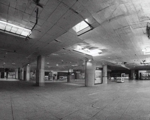 Image similar to camera footage of a Gigantic Spider Demon in an abandoned shopping mall, high exposure, dark, monochrome, camera, Unreal engine 5, grainy, CCTV, security camera footage, timestamp, zoomed in, fish-eye lens, Evil, spider, horrifying, lunging at camera :4