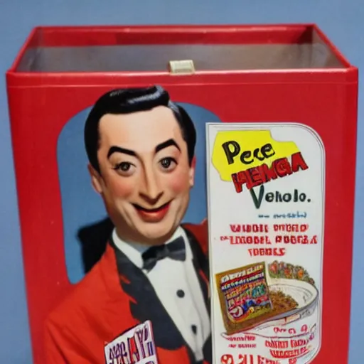 Prompt: peewee herman vintage cereal box, photo