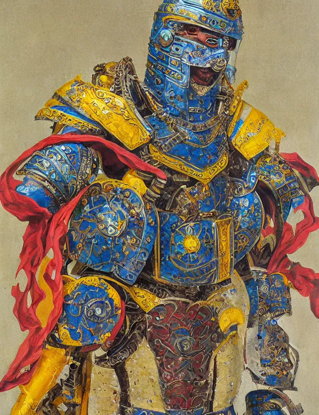 Image similar to colourful painting of dvemer centurion, intricate armour, mechanical liquid, flowers, by masanori warugai