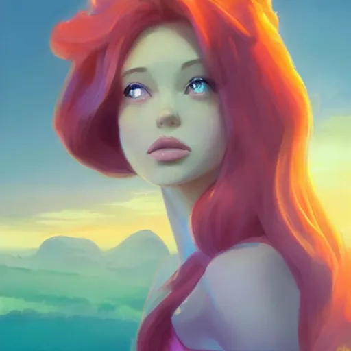 Prompt: painted portrait of princess ariel, fantastically pastel colors, octane render, matte painting concept art, official fanart behance hd artstation by jesper elsing, by rhads and makoto shinkai and lois van baarle and ilya kuvshinov and rossdraws