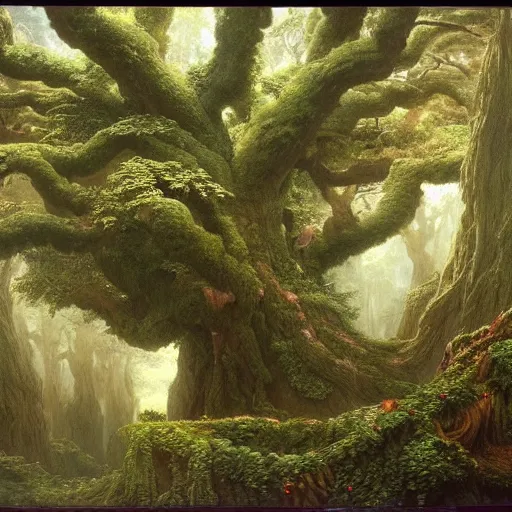 Prompt: a beautiful and highly detailed matte painting of a giant tree in a magical garden in lush forest in the valley of dreams, intricate details, epic scale, insanely complex, 8 k, sharp focus, hyperrealism, very realistic, by caspar friedrich, james gurney, brian froud,