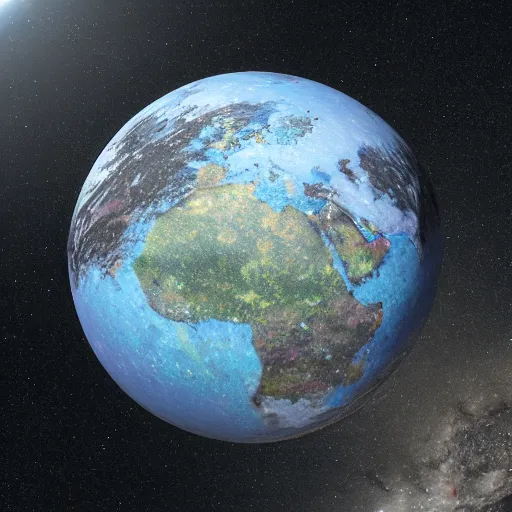 Image similar to planet sphere made of aluminium, galaxy, astronomical, raytracing, vray, 5 5 mm