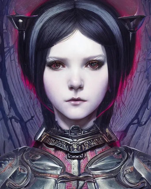 Image similar to portrait of beautiful cute young goth maiden girl with short white hairs in warhammer armor, art by ( ( ( kuvshinov ilya ) ) ) and wayne barlowe and gustav klimt and artgerm and wlop