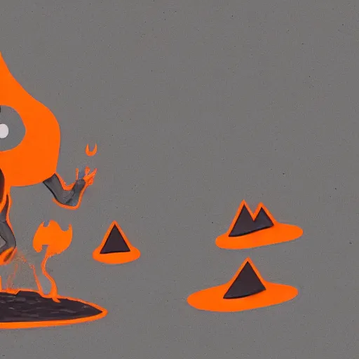 Prompt: a baby magma golem made of rock and lava, dark grey and orange colours, volcano in the background, detailed