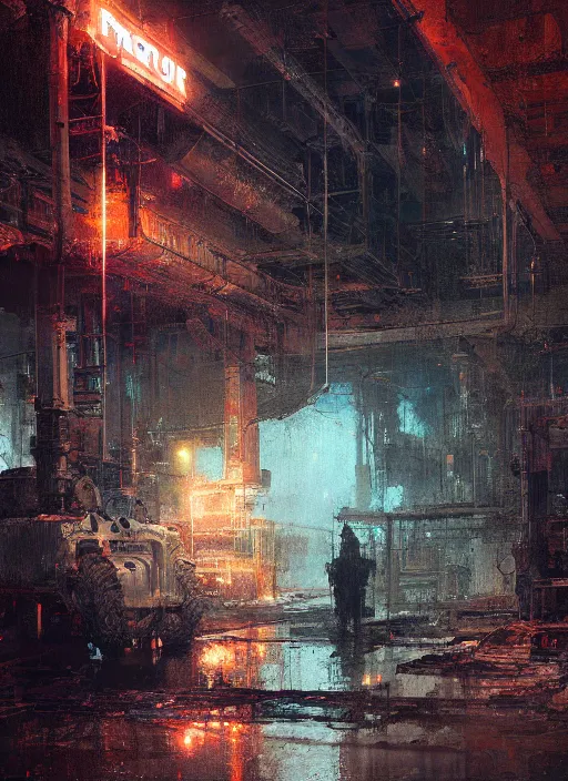 Image similar to factorio, neon, rule of thirds, intricate, spotlight, by greg rutkowski, by jeremy mann, digital painting