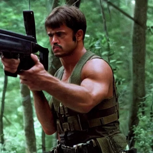 Image similar to A still of Garfield as Rambo in Rambo First Blood (1982)