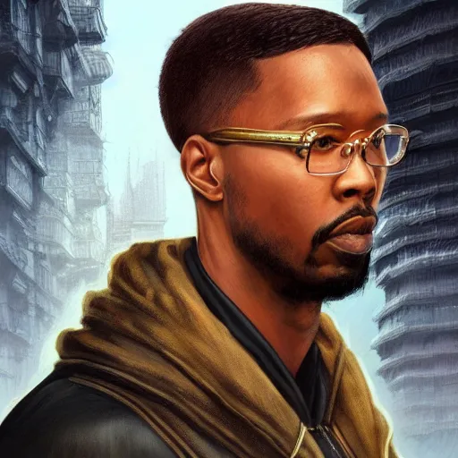 Image similar to a portrait of rza as a wizard, upper half portrait, urban motifs, intricate, elegant, highly detailed, digital painting, trending on artstation, concept art, smooth sharp focus, illustration, art by artgerm and greg rutkowski