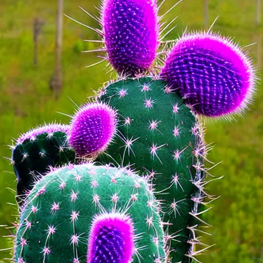 Image similar to a purple cactus. a green raven. in the future