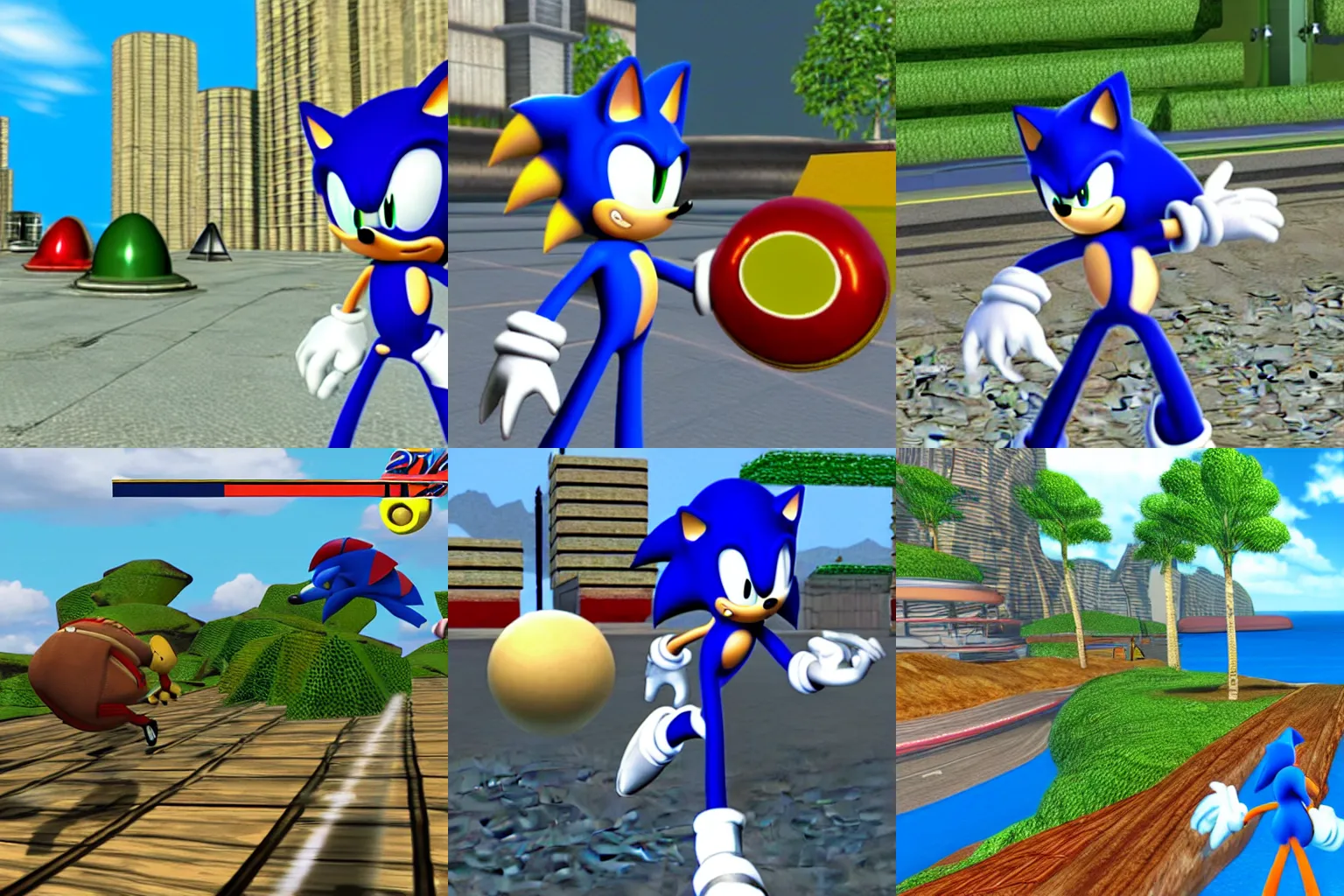Prompt: a still from the game sonic adventure 3 for the ps 2, computer generated model