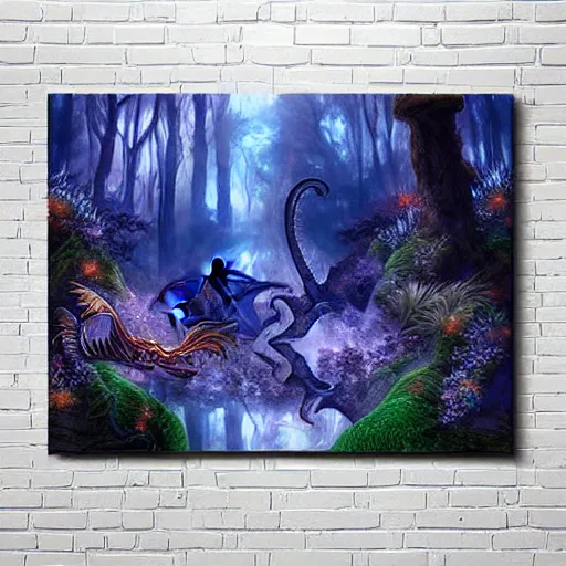 Prompt: Dragon sleeping in a Ethereal fairy forest Oil painting, highly detailed, elaborate