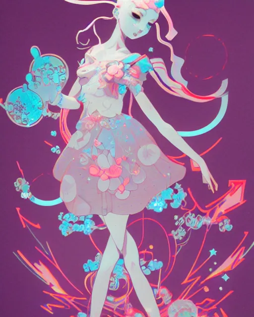 Image similar to james jean isolated vinyl figure harajuku magical girl character design, figure photography, dynamic pose, holographic undertones, motion shapes color design, glitter accents on figure, anime stylized, sharp focus, accurate fictional proportions, high delicate defined details, ethereal lighting