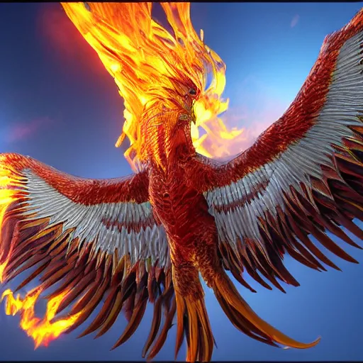 Prompt: photorealistic photo of a detailed flaming phoenix wings spread 8 k extremely detailed hd hyperrealism unreal engine daz 3 d