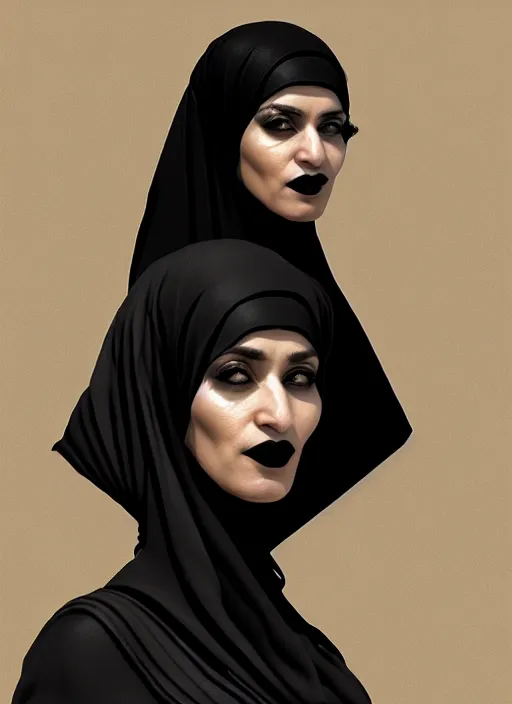 Image similar to portrait of an egyptian woman with a crooked nose and a confident expression, 1 9 6 0 s, black clothes, goth, punk, funk, intricate, elegant, highly detailed, digital painting, artstation, concept art, smooth, sharp focus, illustration, art by wlop, mars ravelo and greg rutkowski