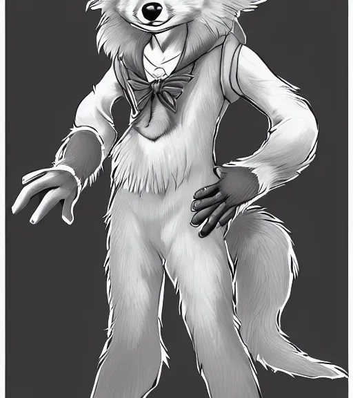 Image similar to expressive stylized master furry artist digital line art painting full body portrait character study of the anthro male anthropomorphic fox fursona animal person wearing clothes by master furry artist blotch