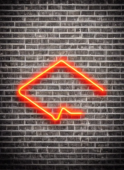 Image similar to arrow symbol made from a neon sign pointing right. photography, realistic. brick wall background. hyper realistic. neon glow.