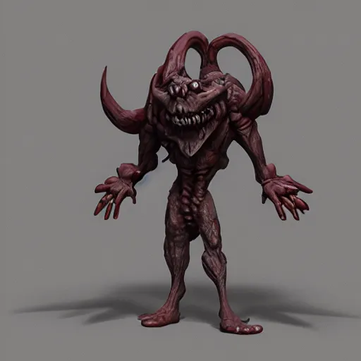 Image similar to disneys goofy demon. eldenring boss, zbrush, arnold render, unrealengine 5, dark souls, horror, extremely detailed