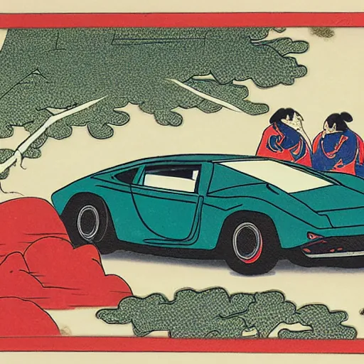 Prompt: ukiyo - e painting of a lamborghini