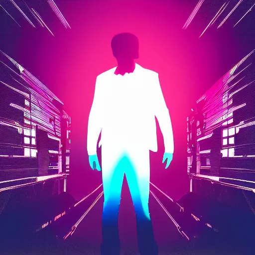 Prompt: silhouette of a man, synthwave background, superb resolution