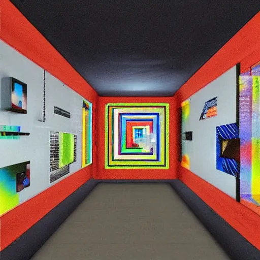 Image similar to virtual art museum in a 9 0 s video game, net art, ps 2 graphics, a computer rendering by erno rubik, liminal space!!!, hd, intricate, detailed