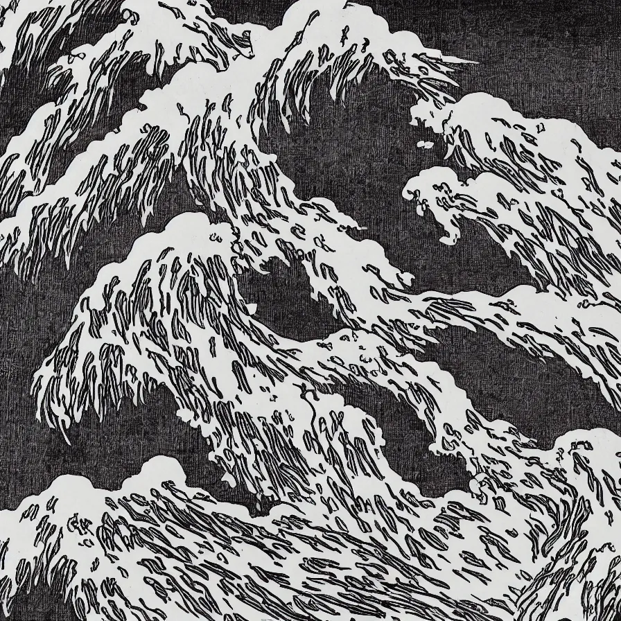 Prompt: japanese black and white lineart of an erupting volcano, hokusai style