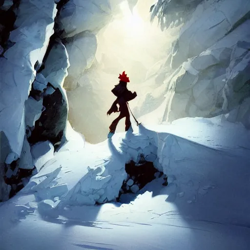 Prompt: avalanche down a snowy mountain, dramatic, cool shadows, warm light, cute, by disney, animation art - perfect global illumination, illustration, romantic painting, centered composition, by jesper ejsing, by rhads, makoto shinkai and lois van baarle