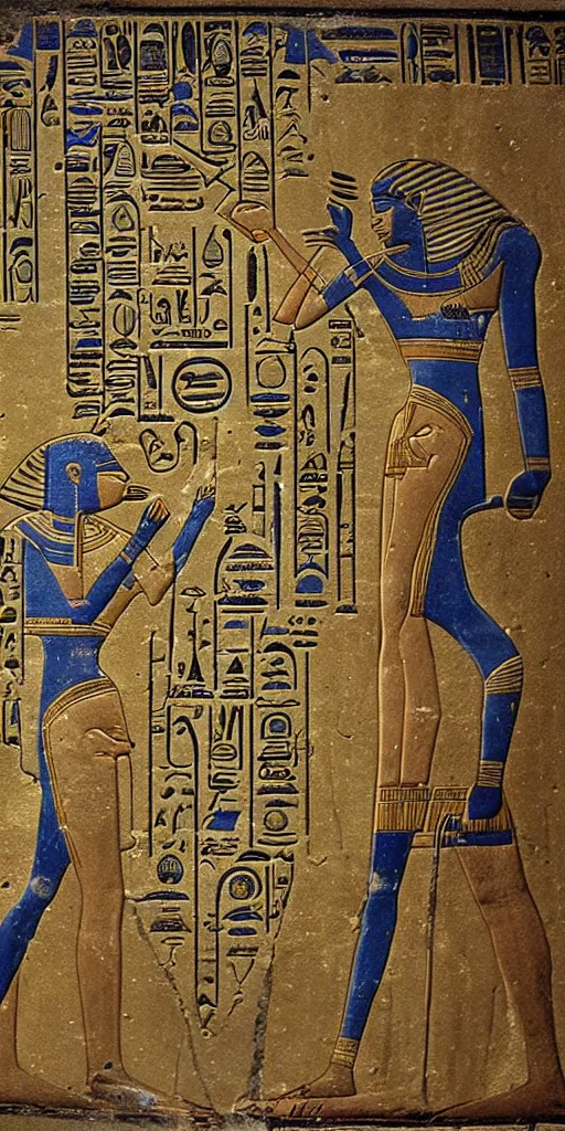 Image similar to egyptian hieroglyph blueprints to a spaceship