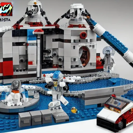 Image similar to an elon musk space x mars colony lego set