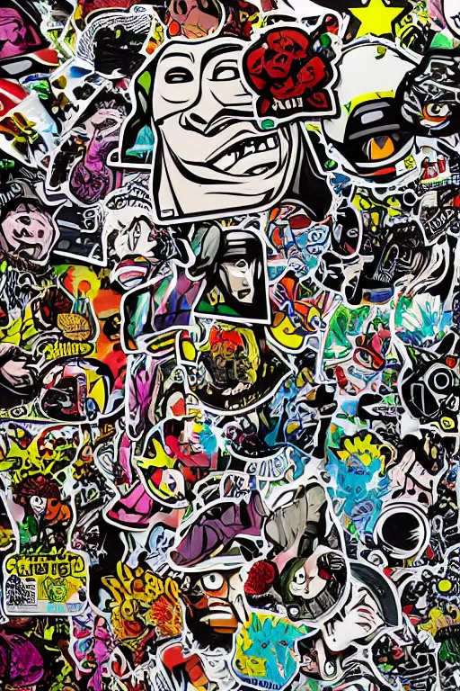 Image similar to sticker art, cronobreaker moai statue popart slap face caricature comic book illustration cartoon graffity street digital