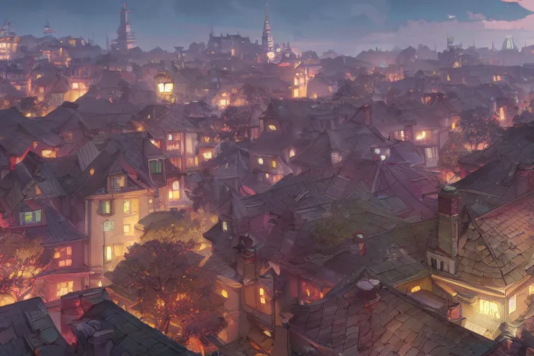 Image similar to a wholesome animation key shot of a city with roofs with tiles, medium shot, studio ghibli, pixar and disney animation, sharp, rendered in unreal engine 5, anime key art by greg rutkowski, bloom, dramatic lighting