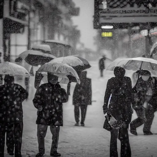 Prompt: photo of people on the snowy Bangkok streets, high details, 70mm