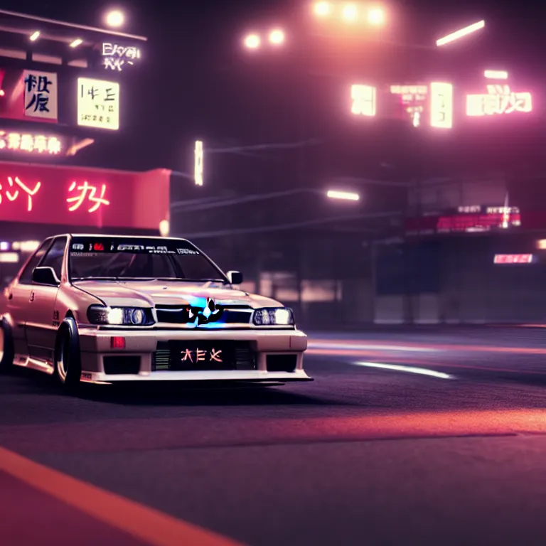 Prompt: Toyota JZX90 Drift, detailed-wheels, Shibuya prefecture, cinematic lighting, photorealistic, night photography, octane render