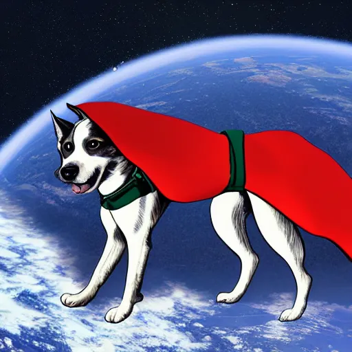 Image similar to 5 dogs wearing capes in space, digital art, cinematic